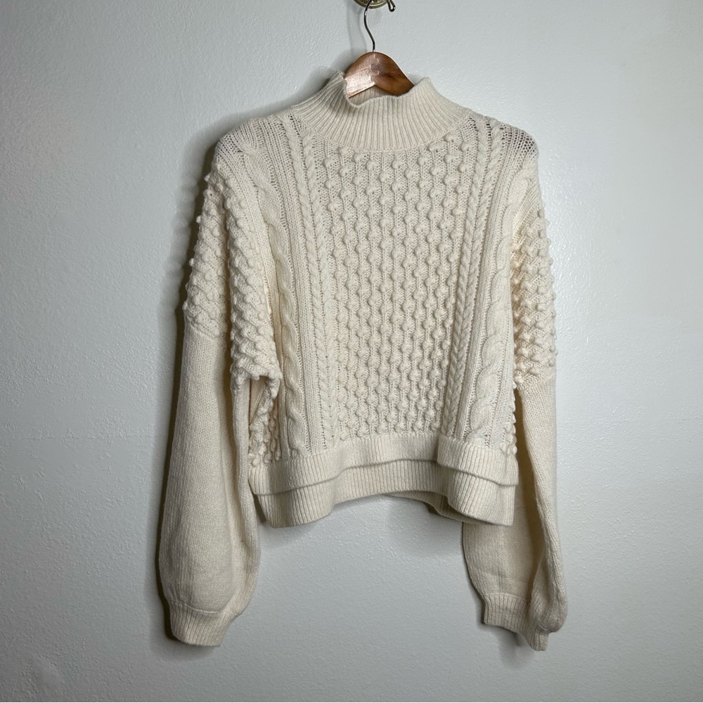 NWT FRAME Nubby Cable Knit Cream Wool Alpaca Oversized Sweater Size Large